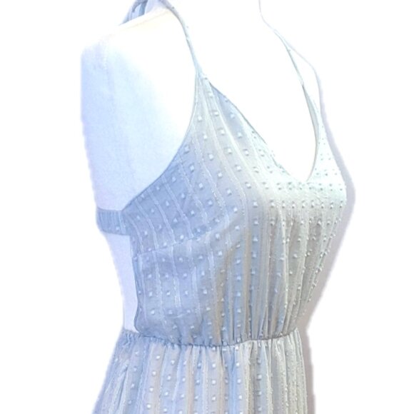 NWT Lulu’s | Sunny Reverie Light Blue Swiss Dot Lurex Halter Midi Dress | Small - Picture 6 of 13